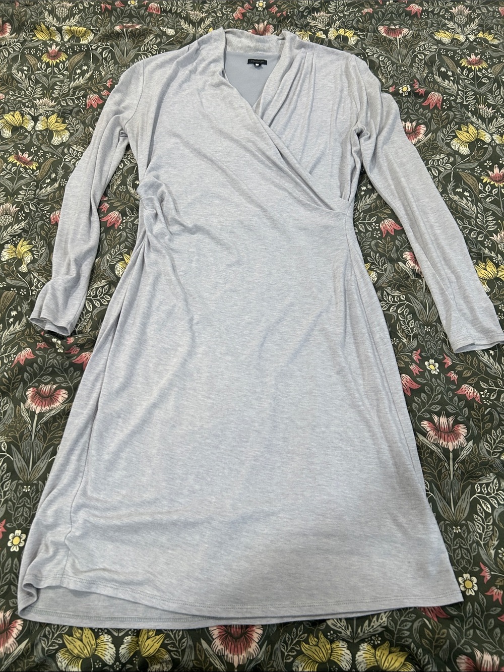 Ann Taylor Light Gray Wrap-Style Long Sleeve Dress